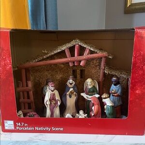 Porcelain Nativity Scene by - Multicolor